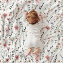 Personalized Wildflower Baby Blanket, Custom Baby Name Blanket, Newborn Girl Nursery Decor, Newborn Swaddle, Hospital Blanket, Gift for Baby