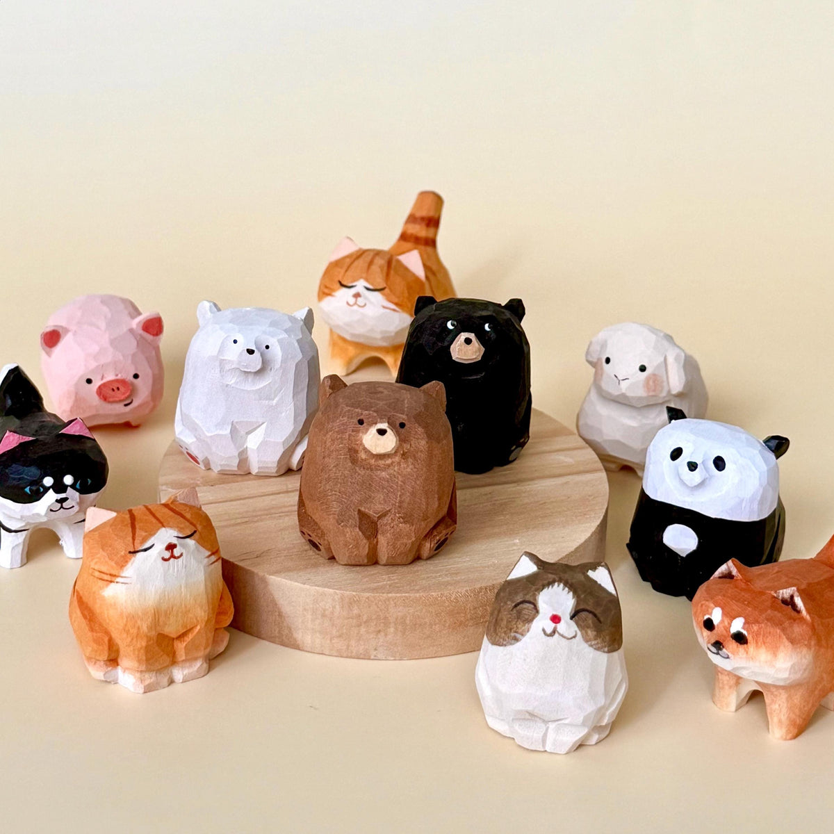 Hand Carved Wooden Bear Figurine, Wooden Cat Figurine, Wood Pet Figures, Home Decor, Forest Animal Decor, Eco-friendly decor, Gift for her