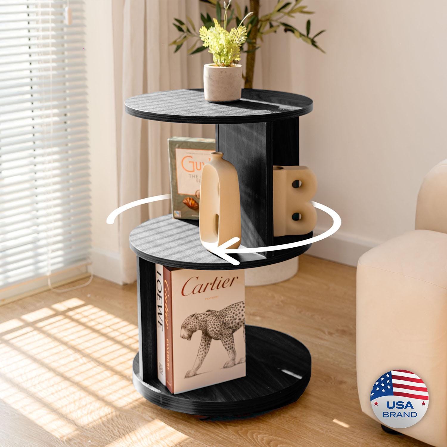 Mid Century Modern Round Side Table: 3-Tier MDF Accent Table