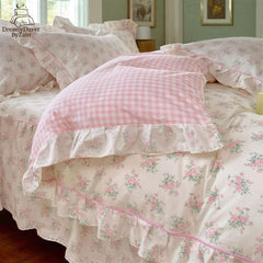 Premium Cotton Floral Duvet Cover Set, Living Room Bedding, Ruffles Quilt Cover with Pillowcases, Cozy Queen Blanket Cover, 3 Pc Bedding Set