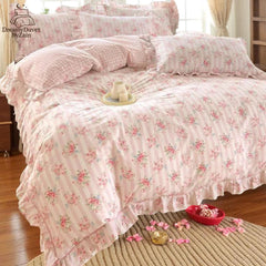 Premium Cotton Floral Duvet Cover Set, Living Room Bedding, Ruffles Quilt Cover with Pillowcases, Cozy Queen Blanket Cover, 3 Pc Bedding Set