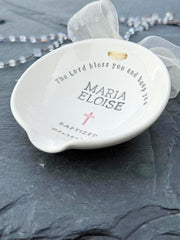 Personalized Ceramic Holy Water Baptism Bowl: Catholic Gift for Girls