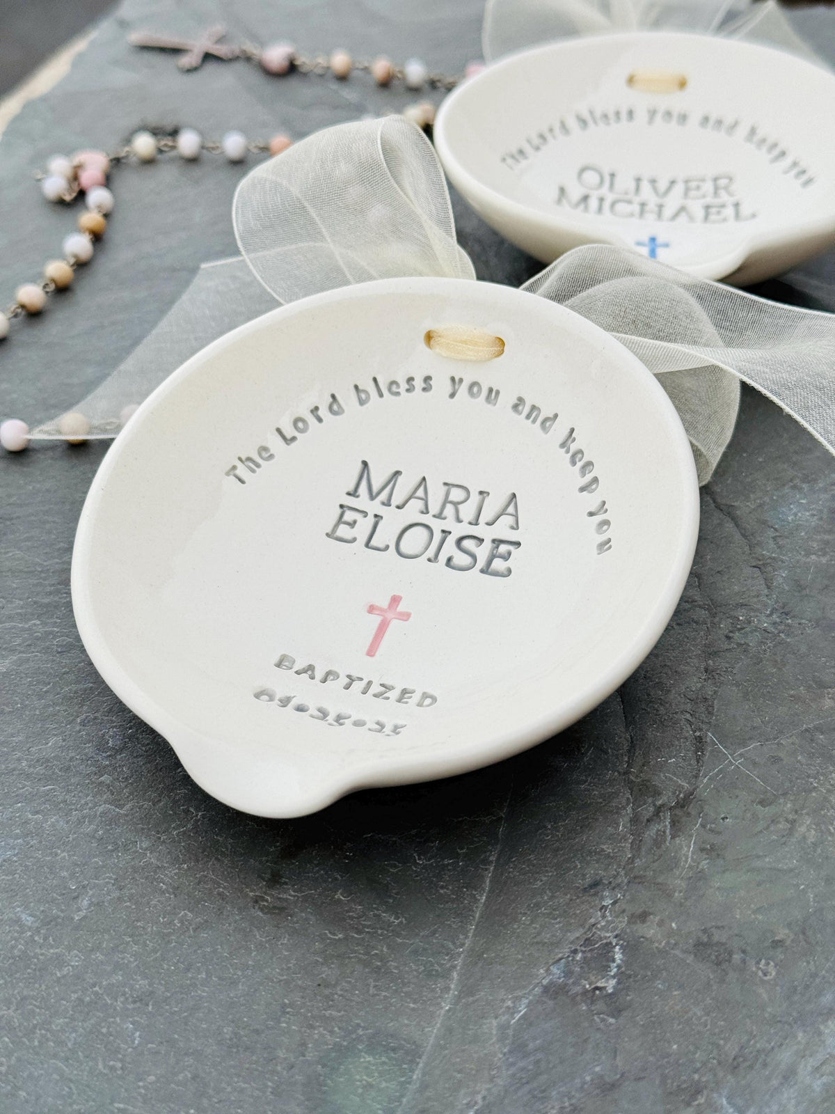 Personalized Ceramic Holy Water Baptism Bowl: Catholic Gift for Girls
