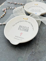 Personalized Ceramic Holy Water Baptism Bowl: Catholic Gift for Girls