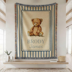 Personalized Woven Teddy Bear Baby Blanket Personalized Bear Blanket Custom Bear Blanket Bear Nursery Blanket Newborn Custom Name Blanket
