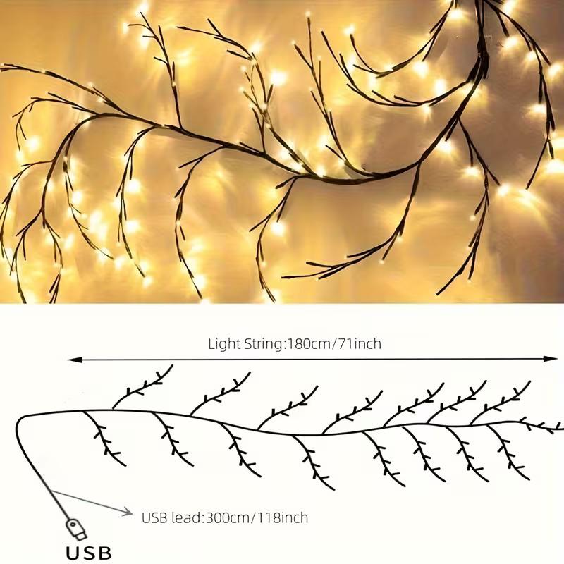Willow Vine Fairy Lights – 96 Warm White LEDs, 8 Modes, Bendable Branches (6FT)