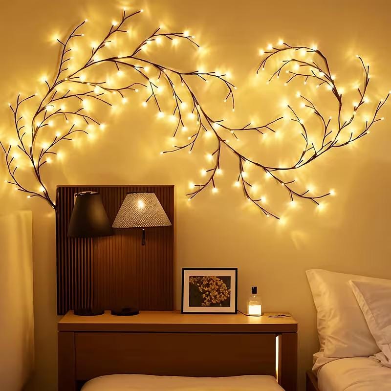 Willow Vine Fairy Lights – 96 Warm White LEDs, 8 Modes, Bendable Branches (6FT)