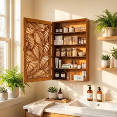 Wooden Bathroom Wall Cabinet, Wall Mounted Medicine Cabinet, Rustic Bathroom Storage Cabinet, Wall Cabinet With Door, Carved Wood Wall Cabinet
