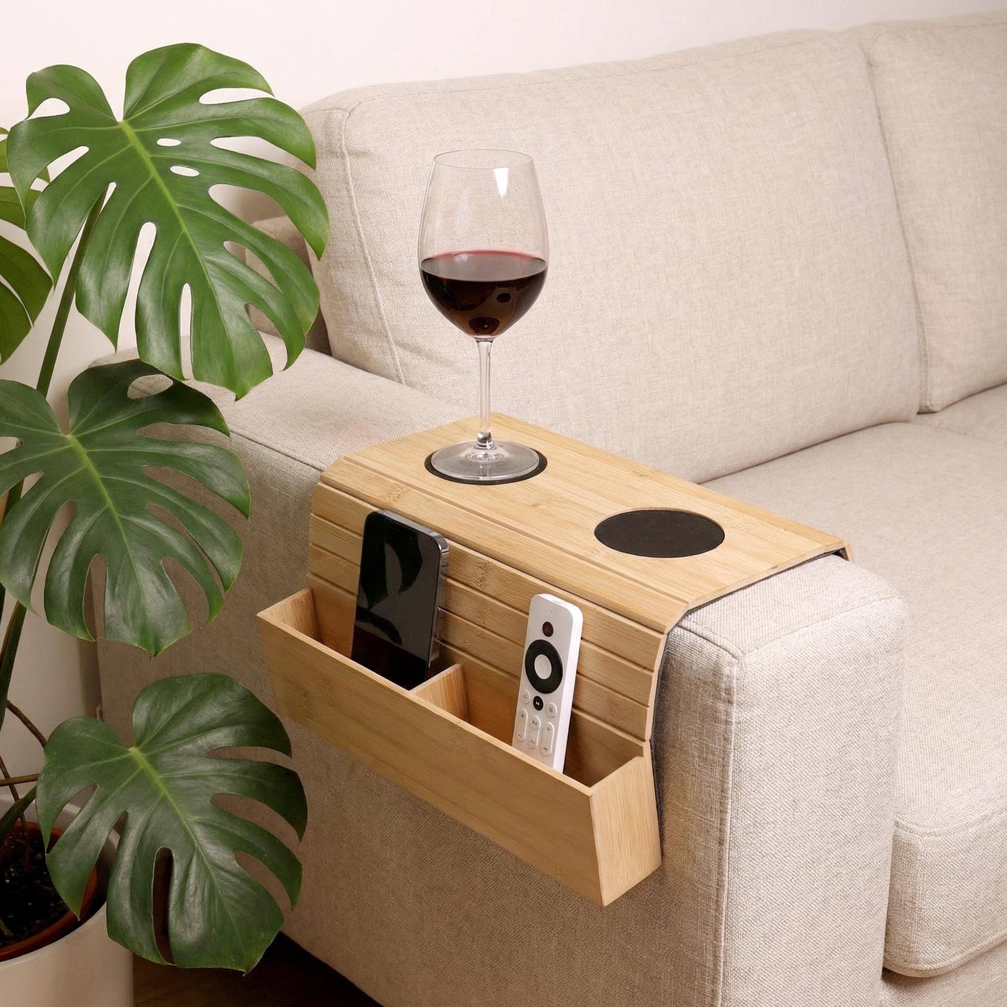 Wooden Sofa Armrest Table, Couch Table for Drinks, Remotes and Others