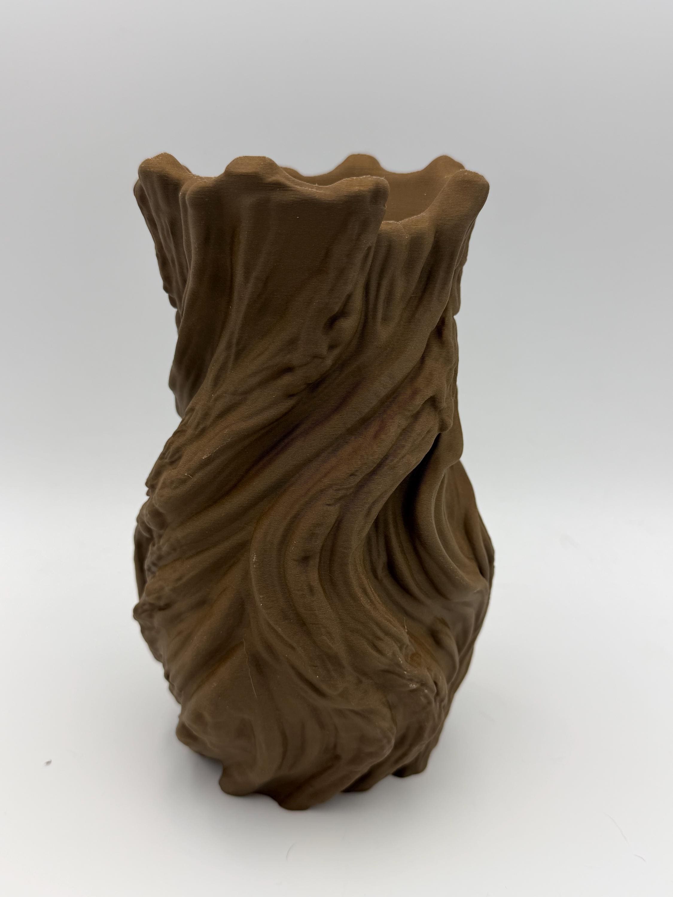 Twisted Wood-Look Vase, Tree Bark Texture, Fresh Flower Holder, Home Decor (3D Printed)