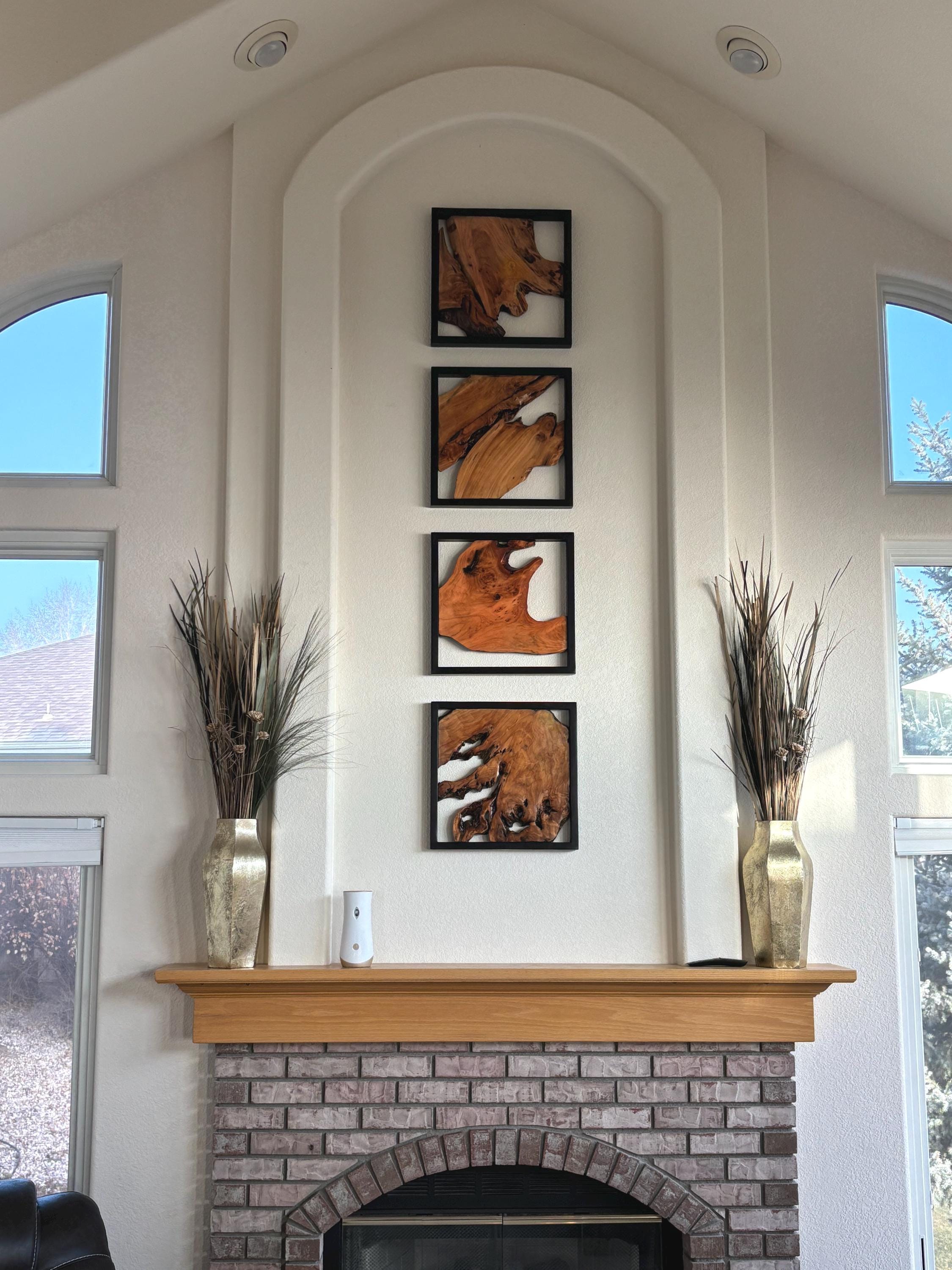 Handmade Live Edge Cedar Wall Art with Black Frame: Rustic Modern Wood Wall Decor, Farmhouse Cabin Wall Hanging