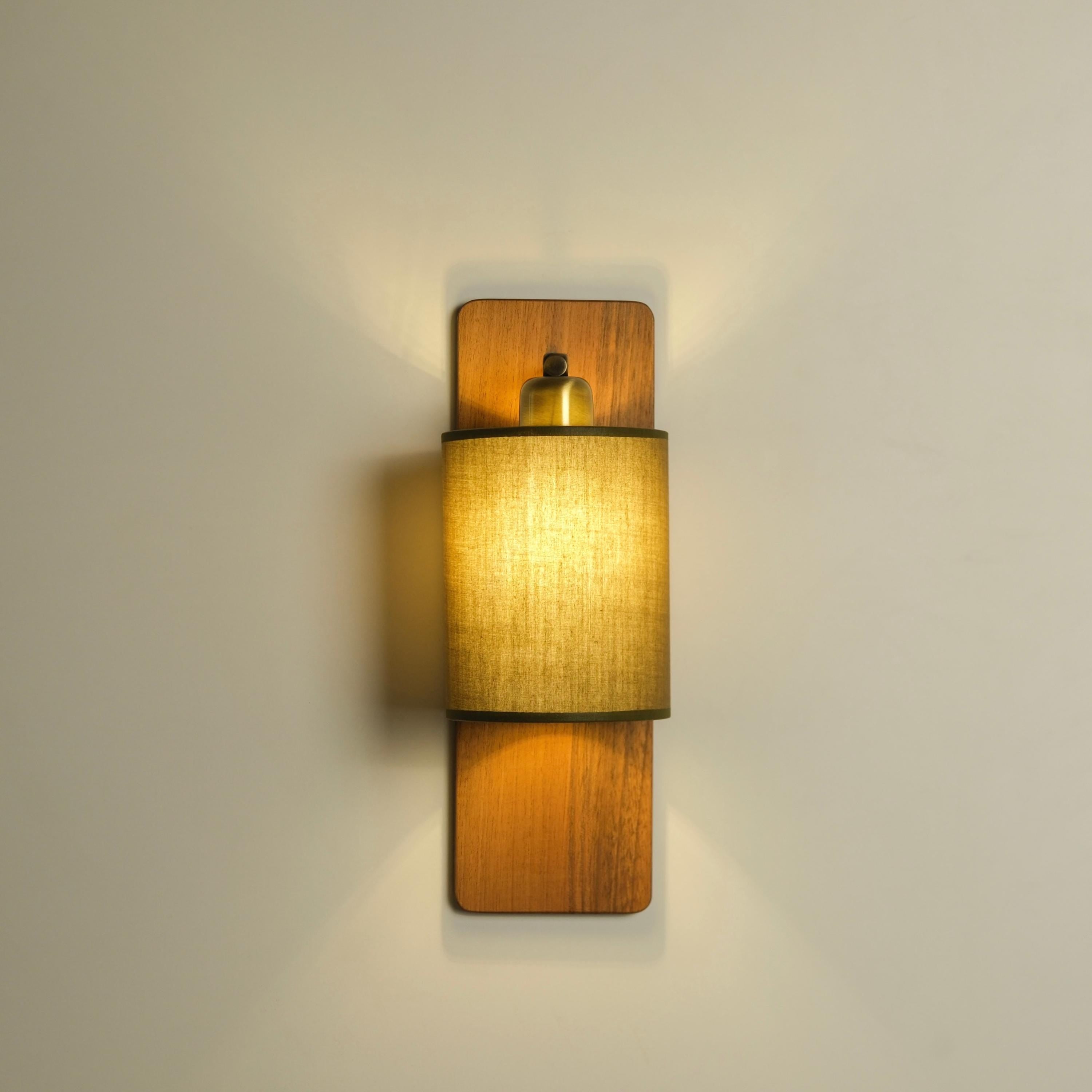 Linen Drum Shade Wall Sconce, Rustic Wood Backplate, Modern Lighting