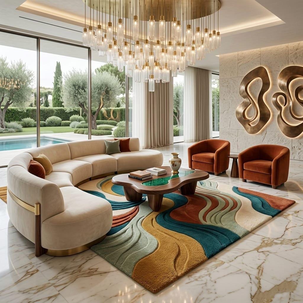 Luxury Handmade Modern Abstract Area Rug for Living Room Home Decor Wavy Pattern Carpet
