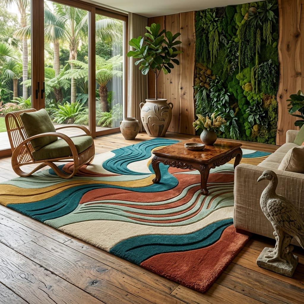 Luxury Handmade Modern Abstract Area Rug for Living Room Home Decor Wavy Pattern Carpet