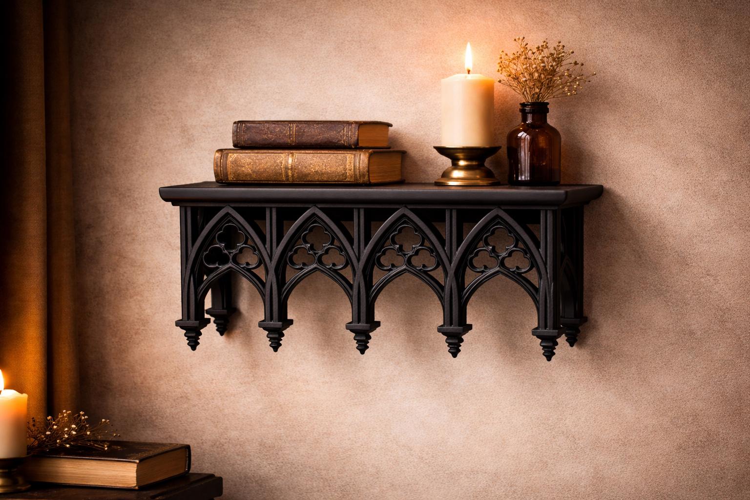 Gothic Arch Floating Shelf, Wall Decor, Small Display Shelf, 3D Printed