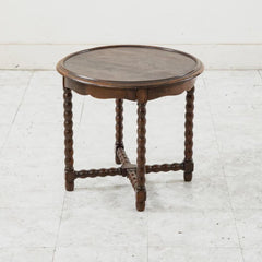 Round Oak Side Table with Turned Legs. Small Wood End Table.