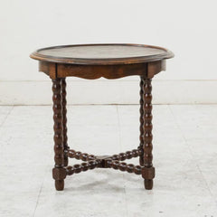 Round Oak Side Table with Turned Legs. Small Wood End Table.
