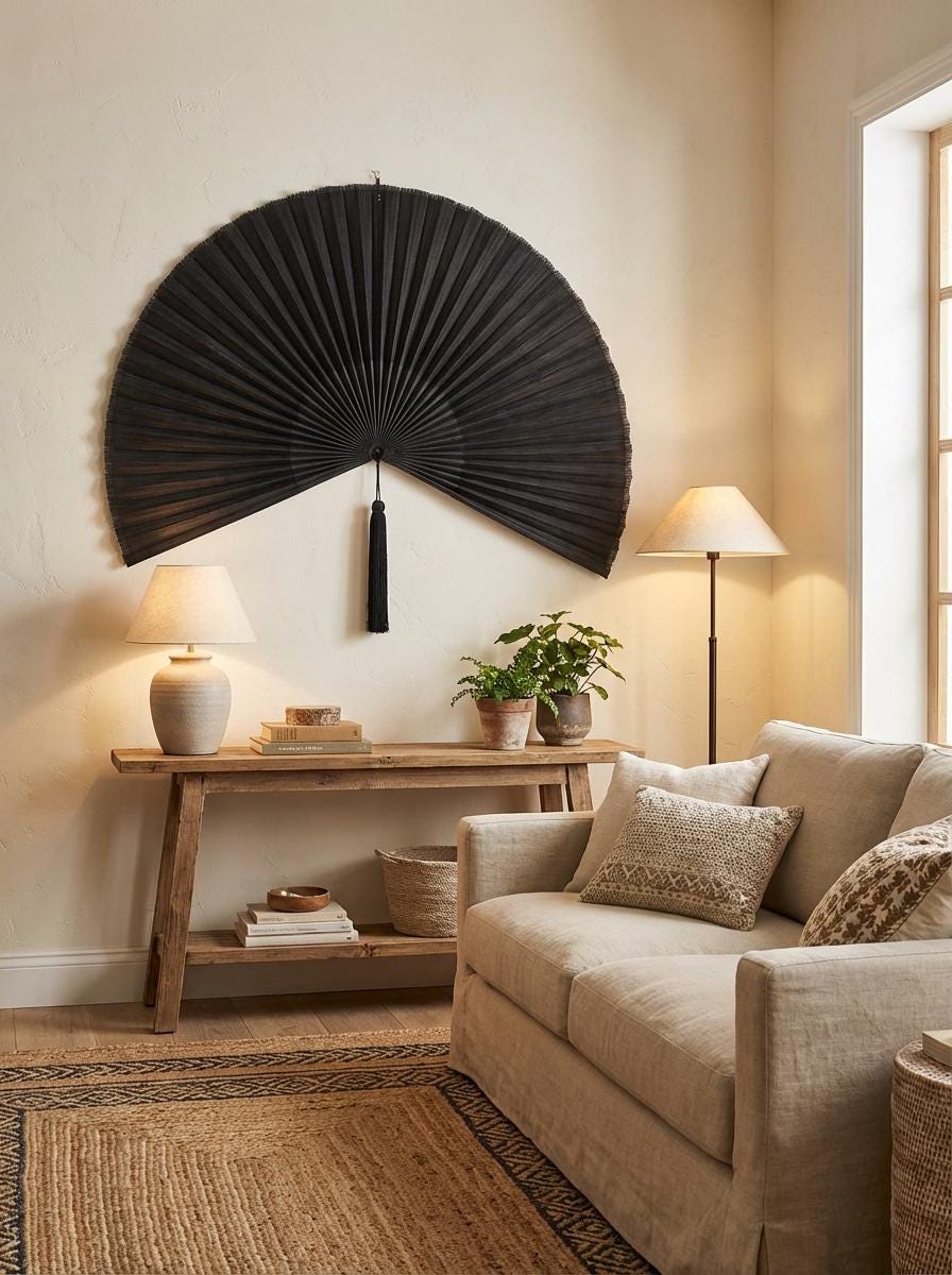 Large Black Wall Fan Decor | Statement Wall Art