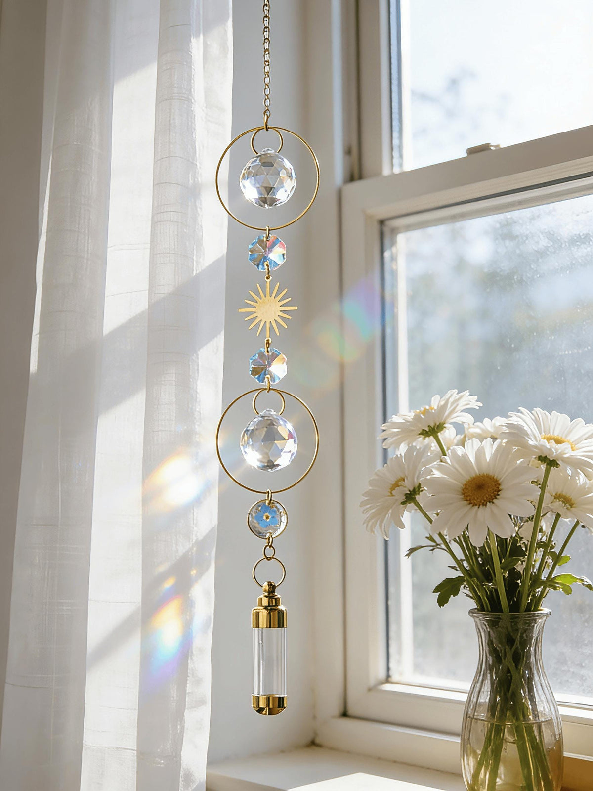 Memorial Urn Suncatcher, Forget Me Not Pressed Flower, Pet Memorial Windchime, Hanging Decor Human Ashes Keepsake, Rainbow Maker