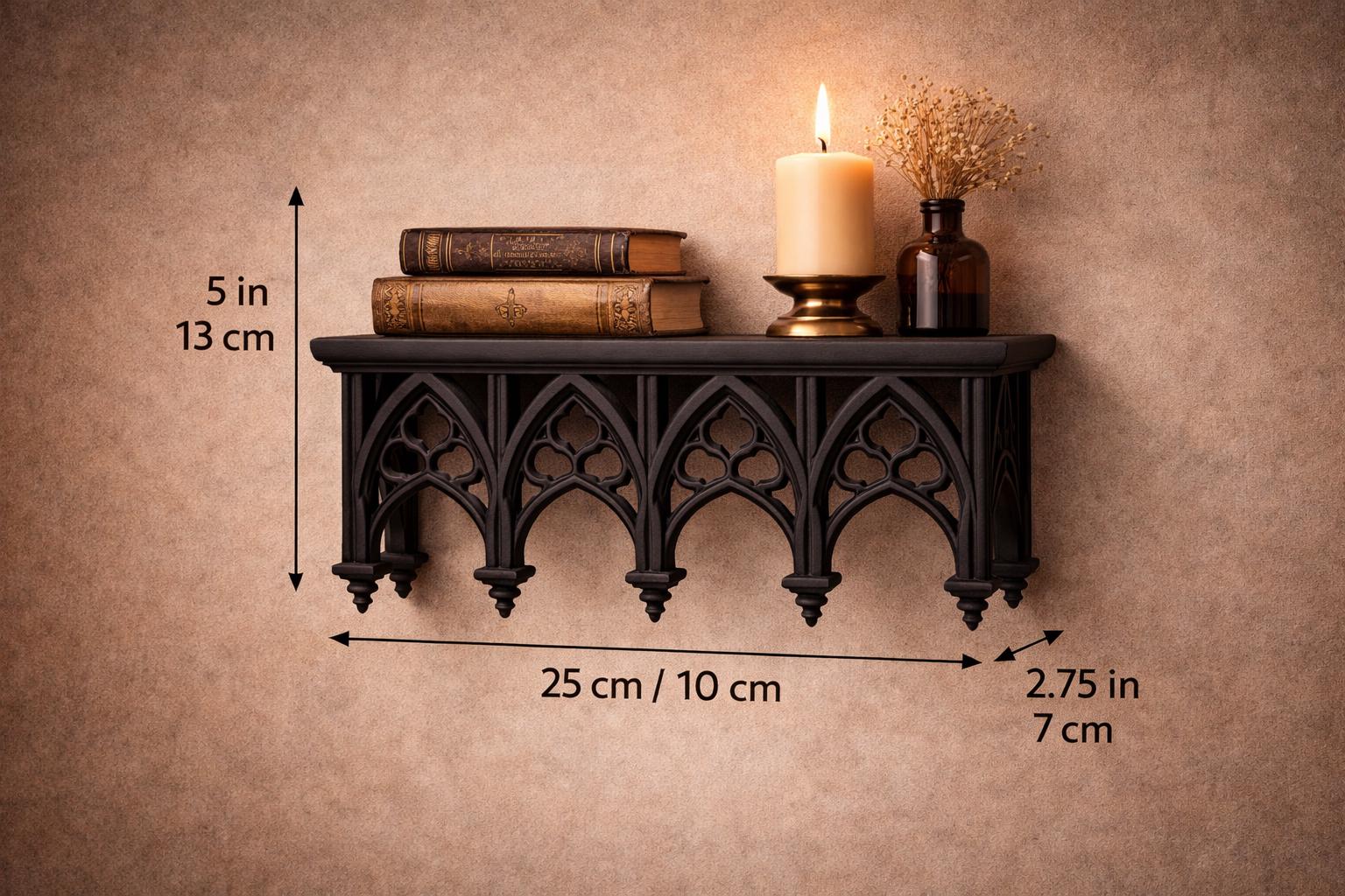 Gothic Arch Floating Shelf, Wall Decor, Small Display Shelf, 3D Printed