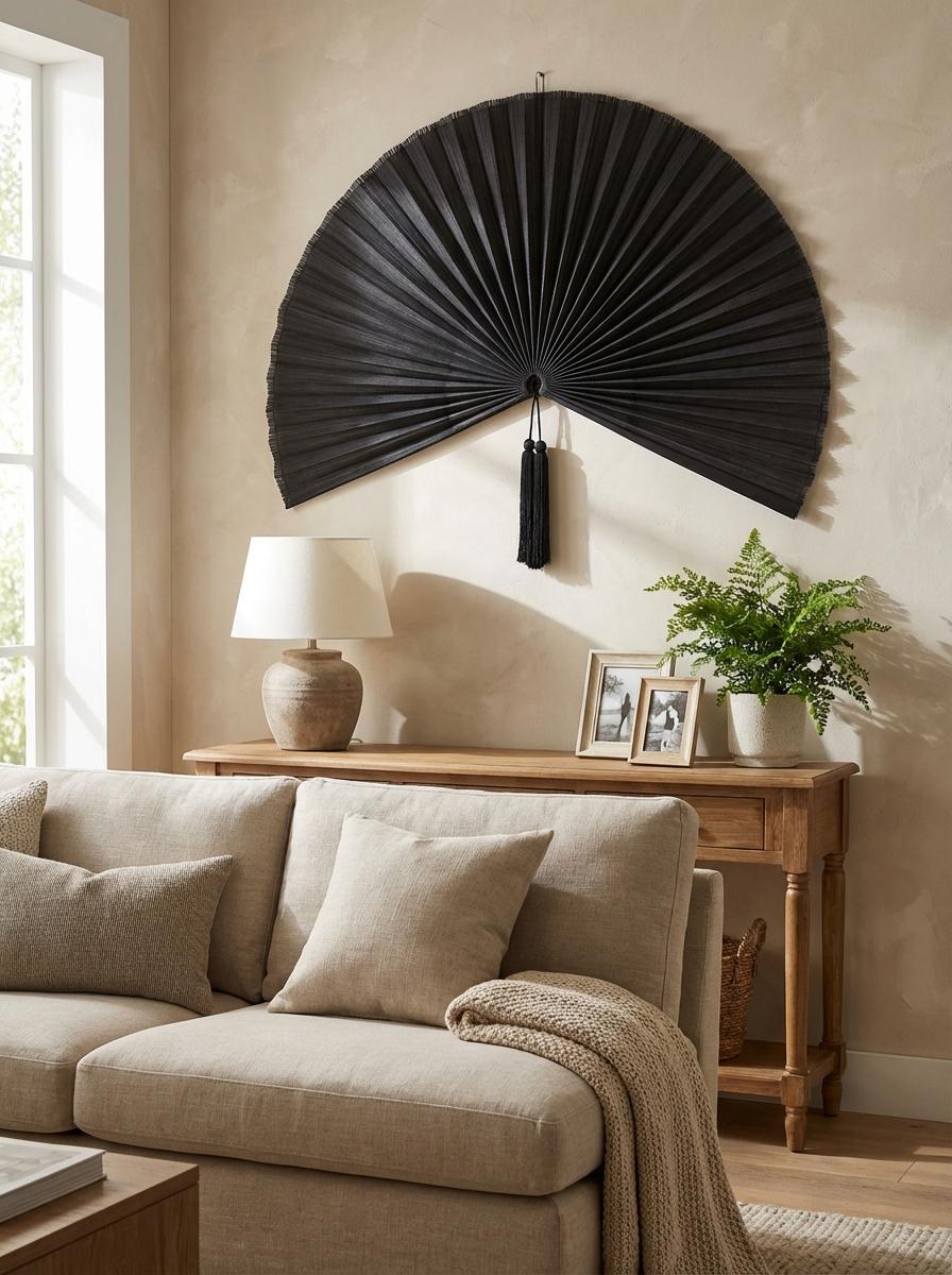 Large Black Wall Fan Decor | Statement Wall Art