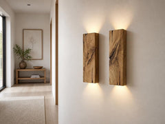 Reclaimed Oak Wall Lamp, Wooden Wall Sconce, Rustic Minimalist Light, Plug-in or Hardwired