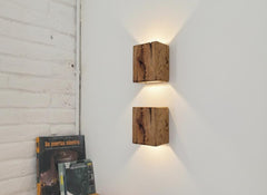 Reclaimed Oak Wall Lamp, Wooden Wall Sconce, Rustic Minimalist Light, Plug-in or Hardwired