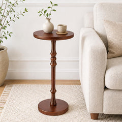 Solid Wood Small Round Pedestal Side Table, Minimalist Sofa End Table