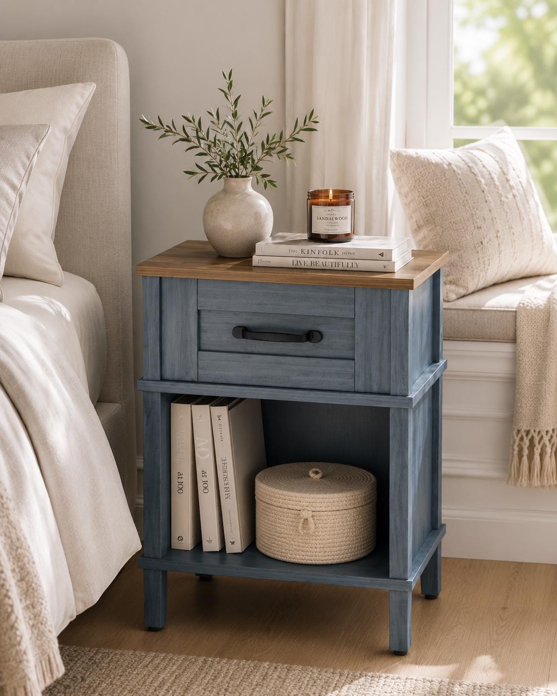 Nightstand with Drawer, Wood Bedside Table, Storage Cabinet