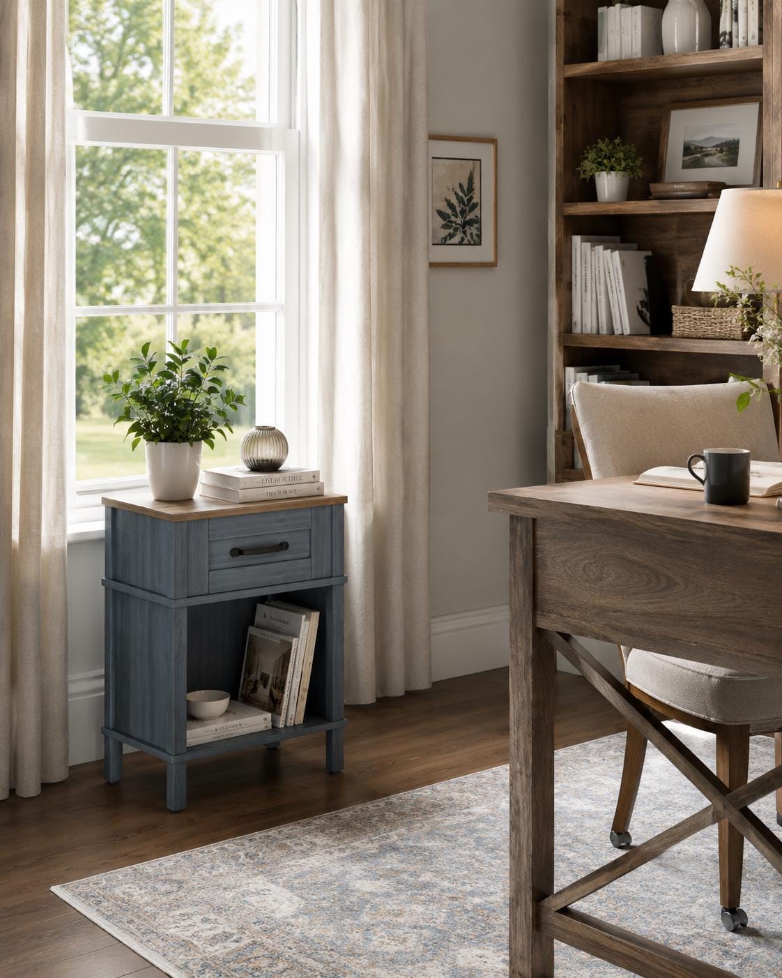 Nightstand with Drawer, Wood Bedside Table, Storage Cabinet