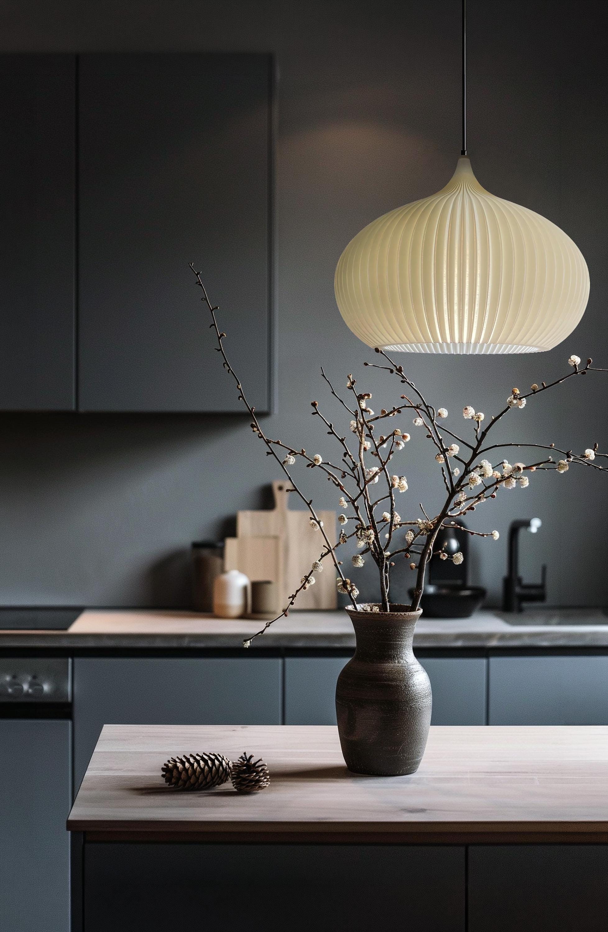 Scandinavian Oval Pendant Light Shade | Striped Hanging Lamp With Ceiling Fixture