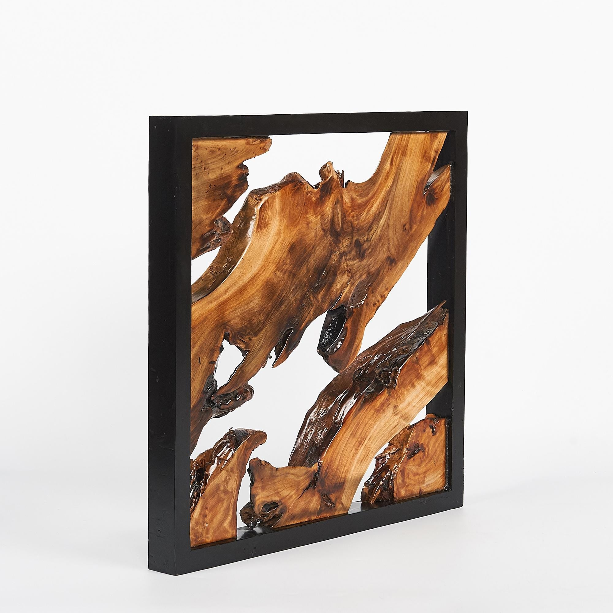 Handmade Live Edge Cedar Wall Art with Black Frame: Rustic Modern Wood Wall Decor, Farmhouse Cabin Wall Hanging
