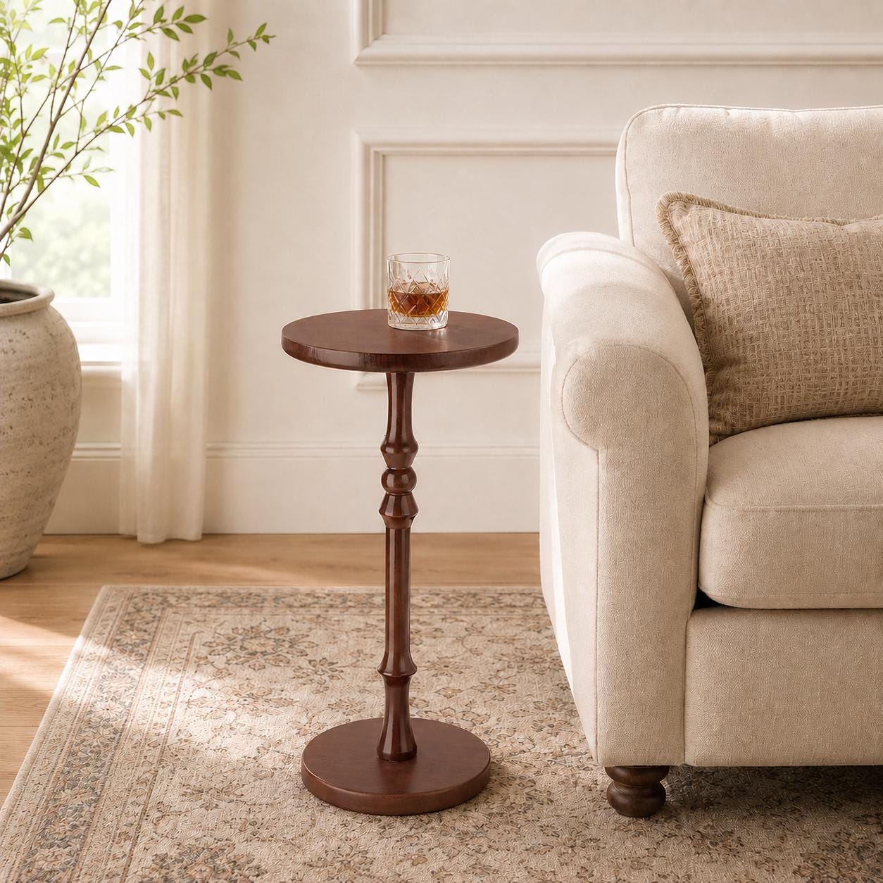 Solid Wood Small Round Pedestal Side Table, Minimalist Sofa End Table