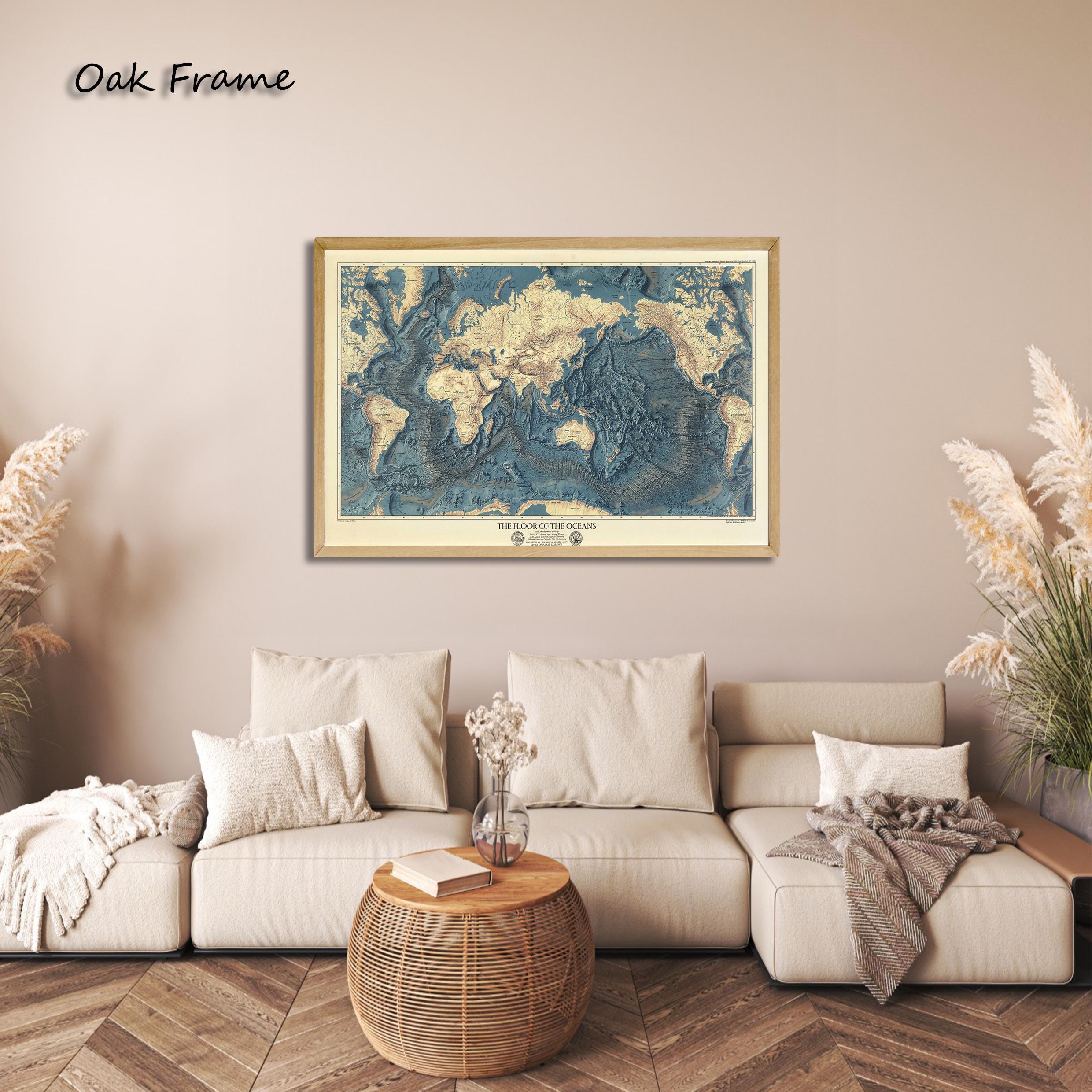 Vintage Ocean Floor World Map Print, Nautical Geography Wall Art, Historical Cartography Decor