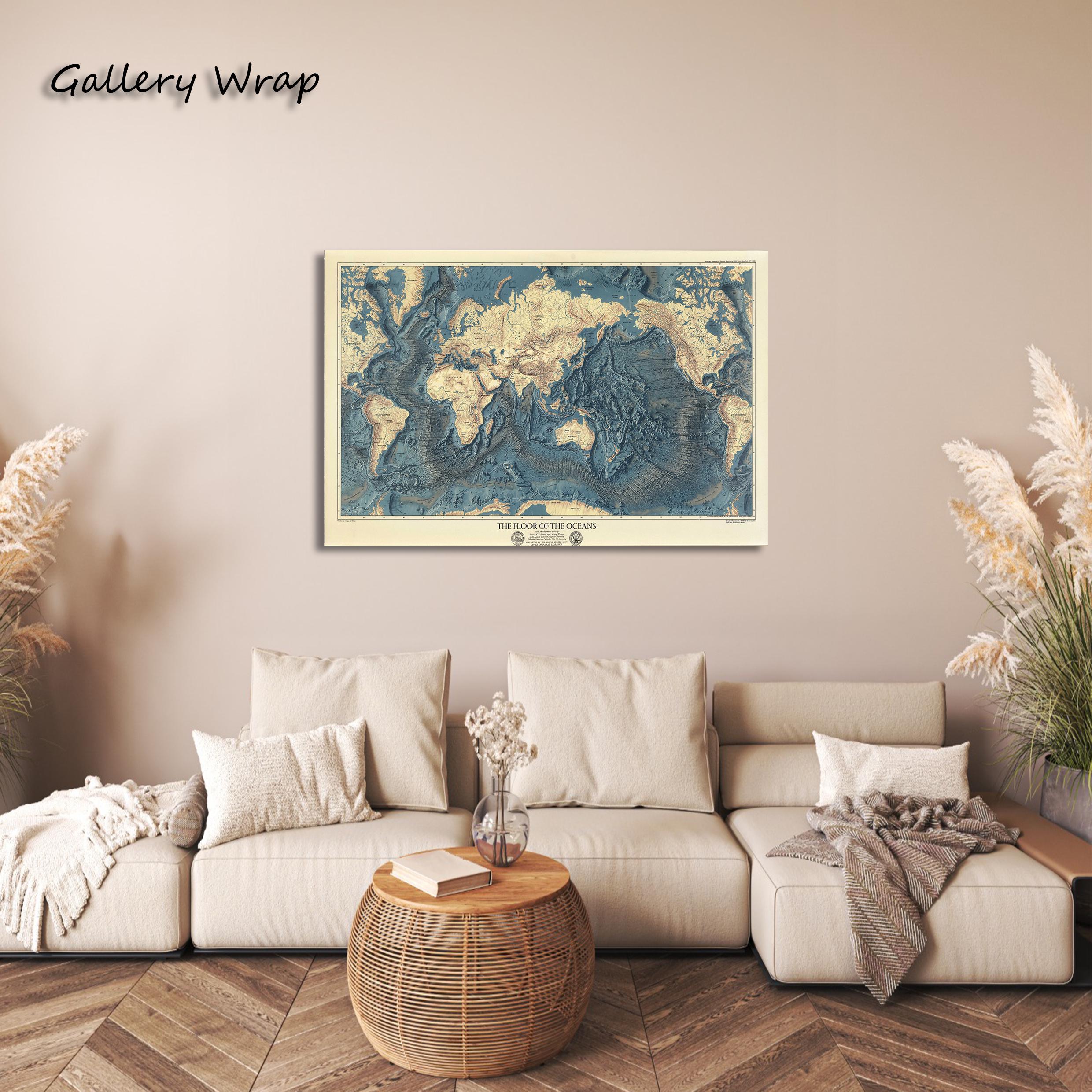 Vintage Ocean Floor World Map Print, Nautical Geography Wall Art, Historical Cartography Decor
