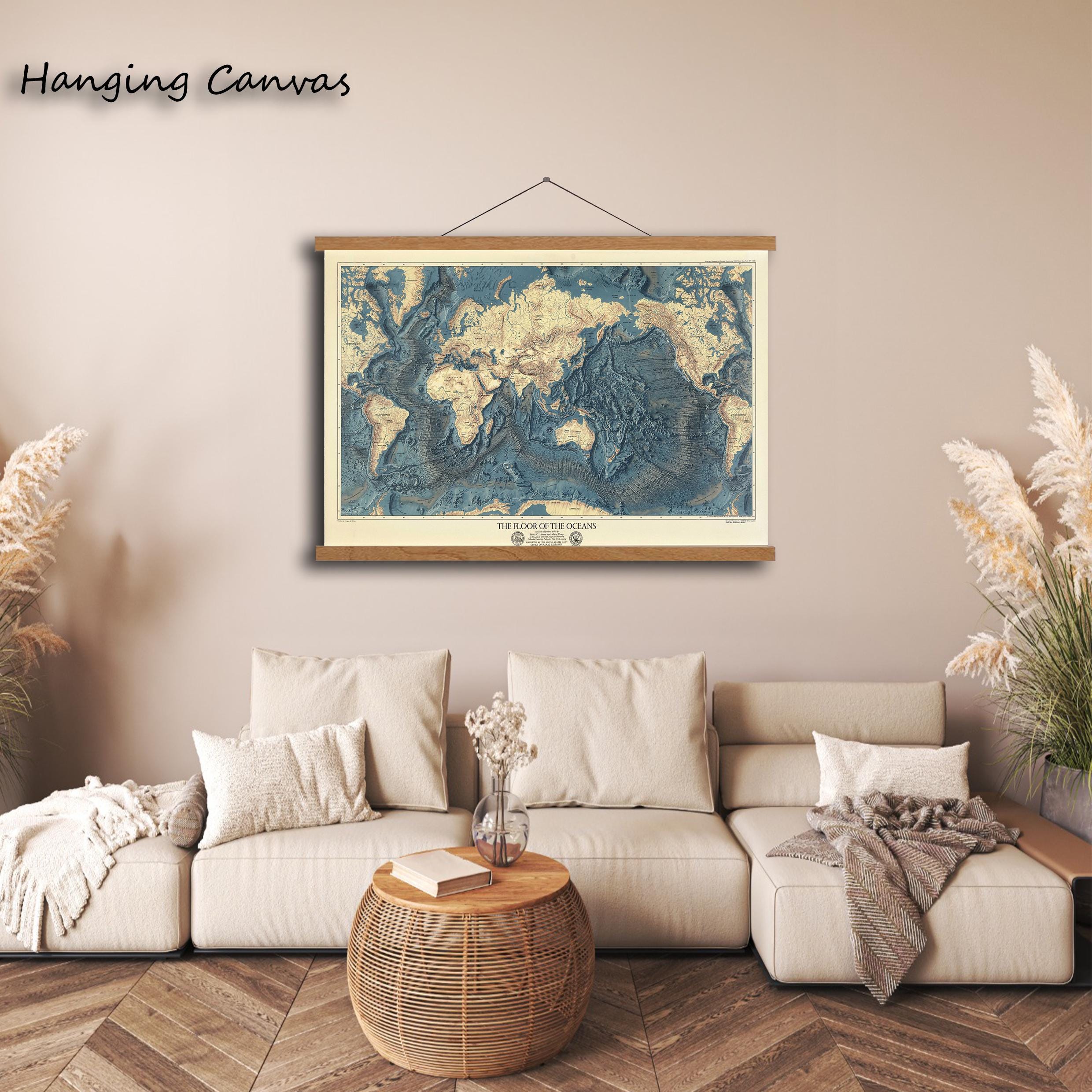 Vintage Ocean Floor World Map Print, Nautical Geography Wall Art, Historical Cartography Decor