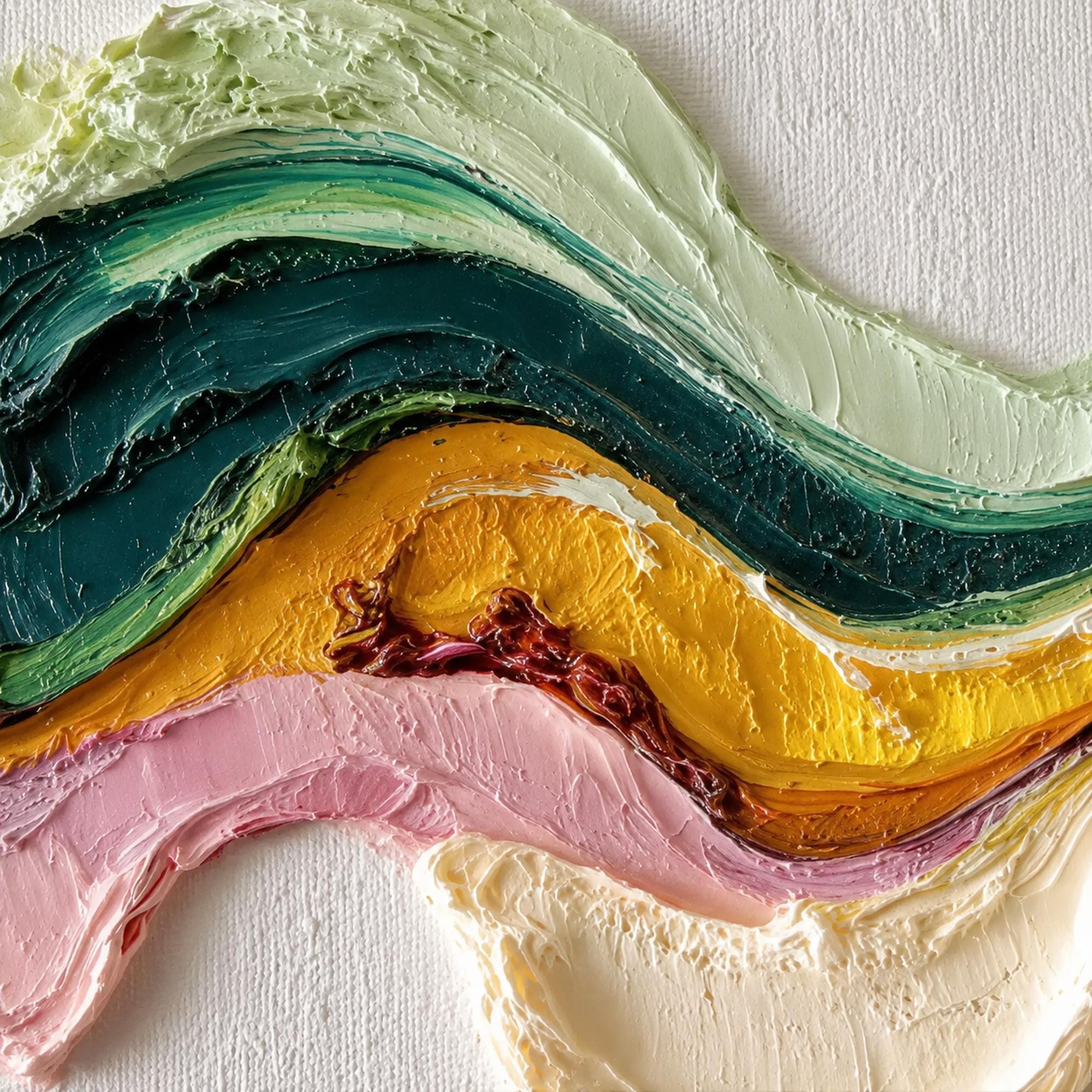 Large Colorful Abstract Wave Painting, Earth Tone 3D Textured Canvas Wall Art, Boho Wabi Sabi Home Decor For Modern Living Room