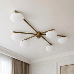 Mid Century Modern Brass Globe Chandelier | 6 Light Flush Mount