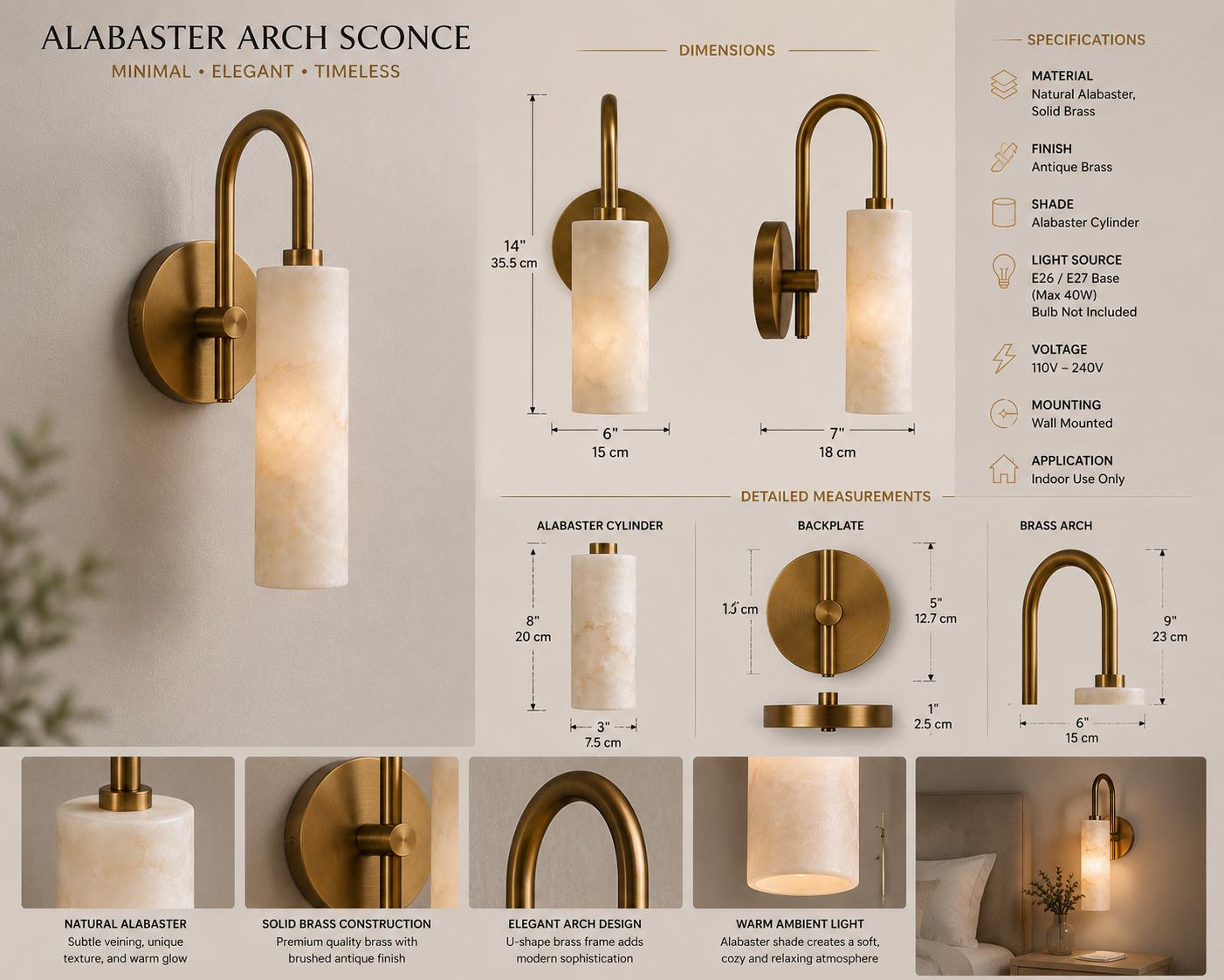 Alabaster Sconce, Brass Wall Sconce, Arched Wall Light, Luxury Bathroom Vanity Light, Handmade Bedside Lamp