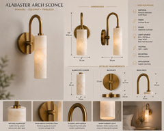 Alabaster Sconce, Brass Wall Sconce, Arched Wall Light, Luxury Bathroom Vanity Light, Handmade Bedside Lamp