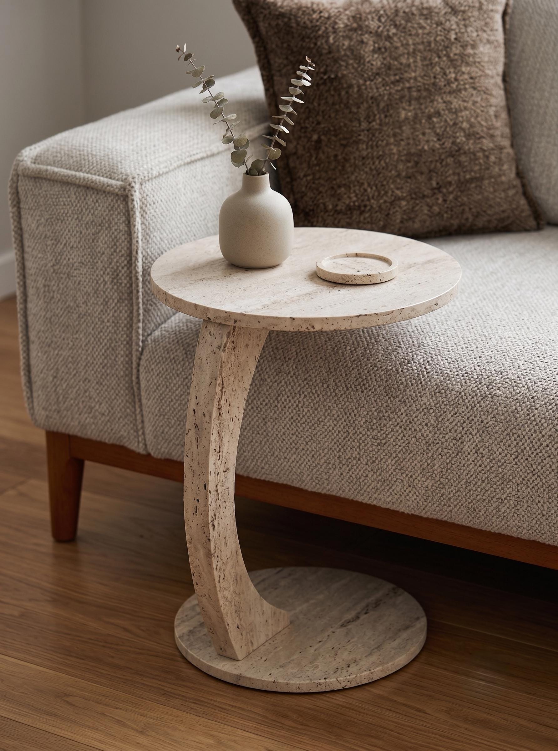 C Shaped Side Table, Modern Sofa End Table, Small Space Living Room Furniture