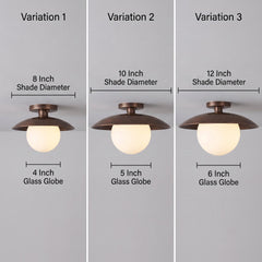 Modern Brass Flush Mount Ceiling Light, Opal Glass Globe Light, Mid Century Ceiling Fixture, Minimalist Brass Hallway Light