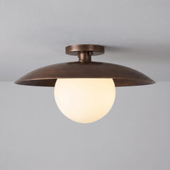 Modern Brass Flush Mount Ceiling Light, Opal Glass Globe Light, Mid Century Ceiling Fixture, Minimalist Brass Hallway Light