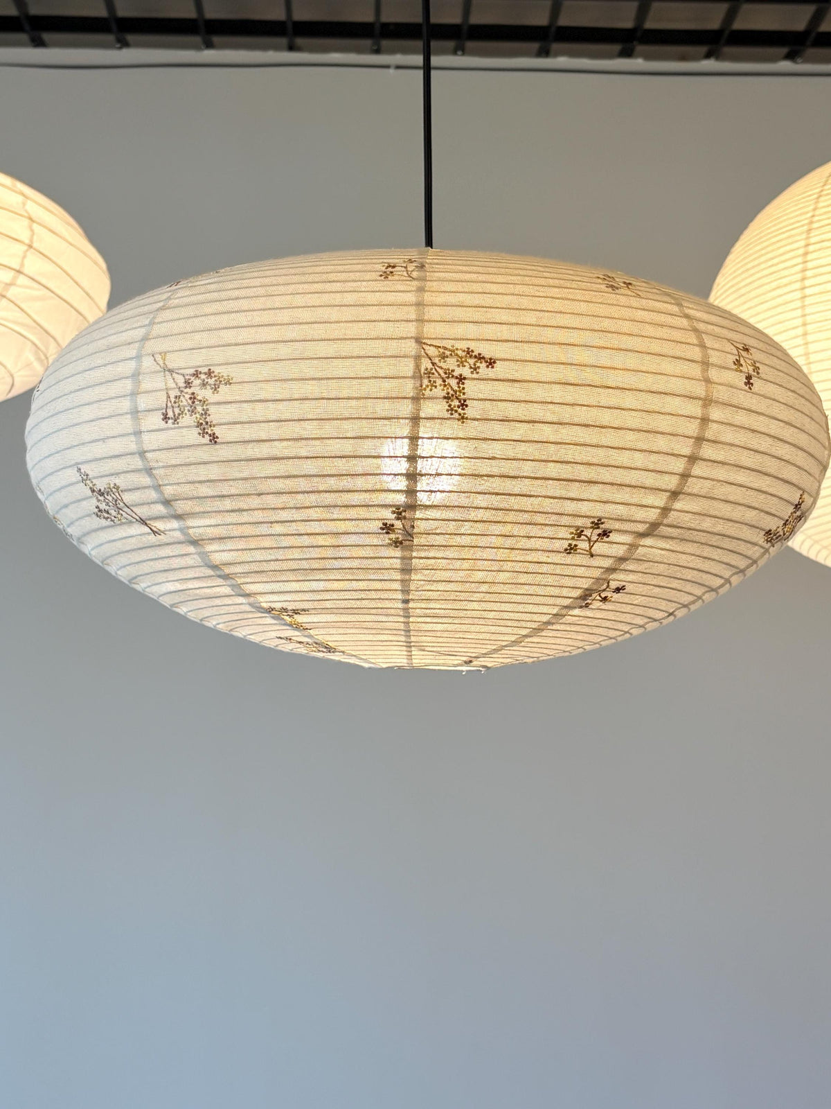 Embroidered Linen Lampshade, Japanese Style, UFO Shade, Pendant Light
