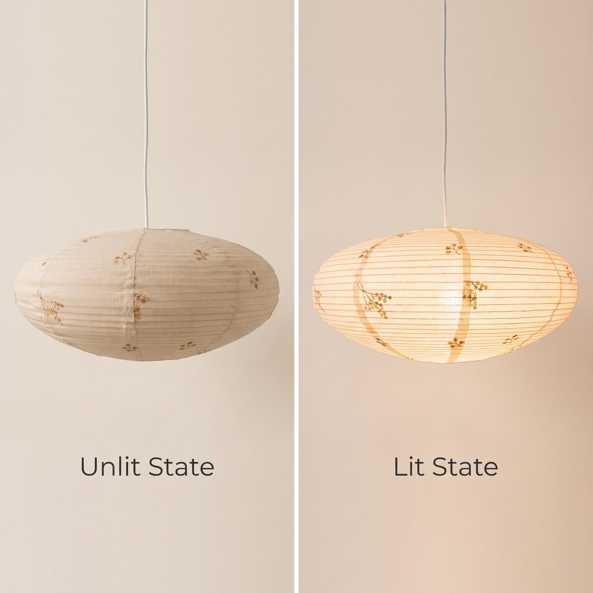 Embroidered Linen Lampshade, Japanese Style, UFO Shade, Pendant Light