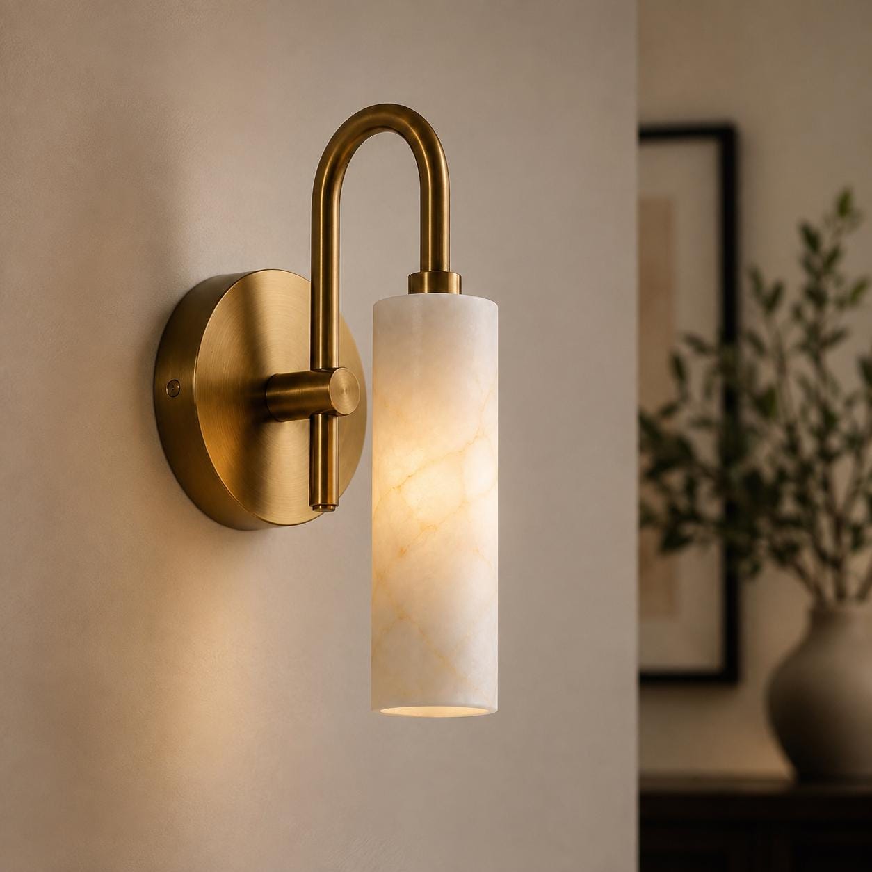 Alabaster Sconce, Brass Wall Sconce, Arched Wall Light, Luxury Bathroom Vanity Light, Handmade Bedside Lamp