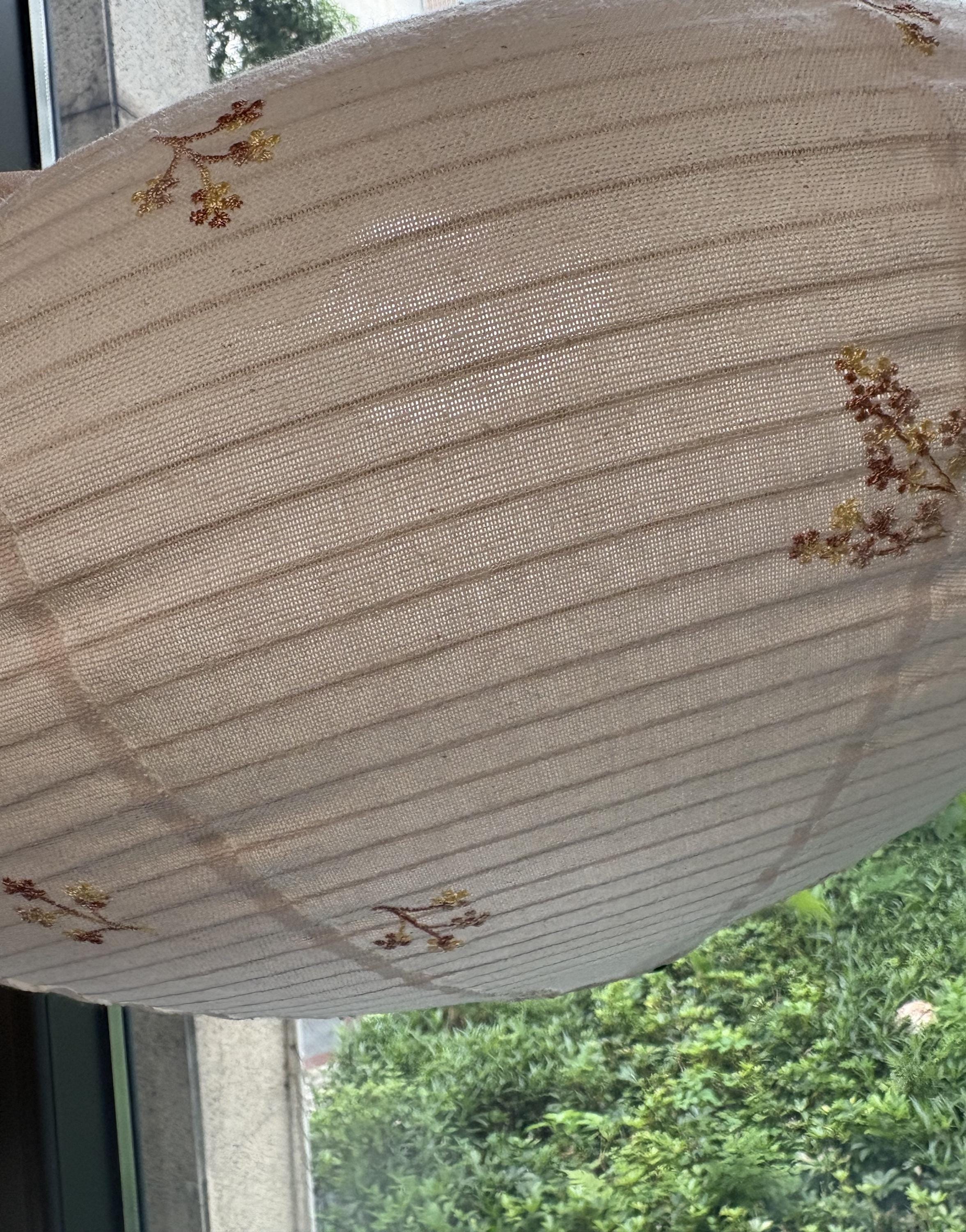 Embroidered Linen Lampshade, Japanese Style, UFO Shade, Pendant Light