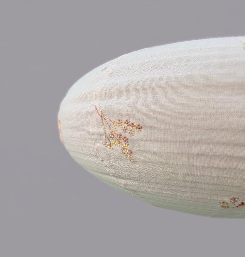 Embroidered Linen Lampshade, Japanese Style, UFO Shade, Pendant Light