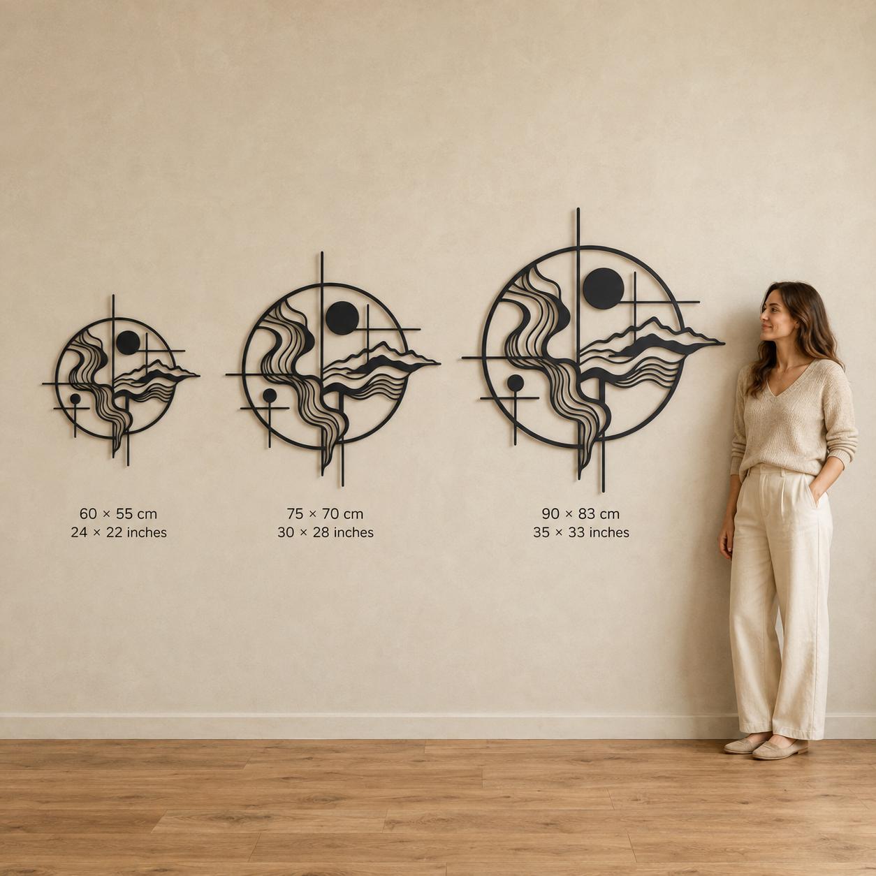 Oversized Geometric Landscape Metal Wall Art, Abstract Nature Sculpture, Modern Statement Decor