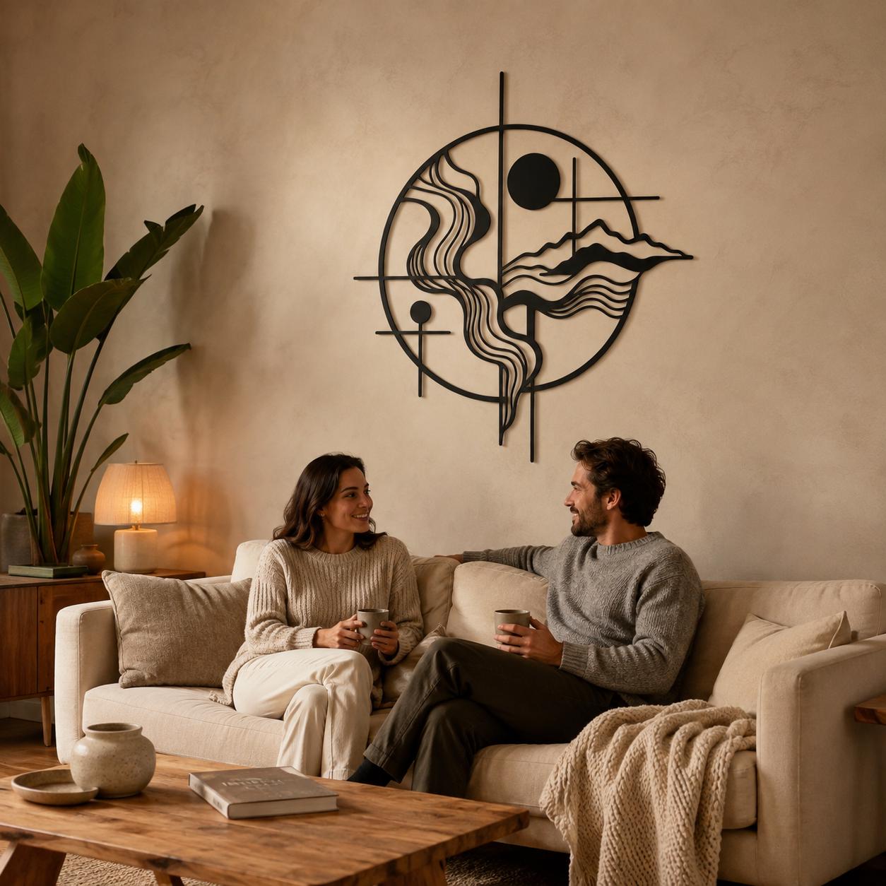 Oversized Geometric Landscape Metal Wall Art, Abstract Nature Sculpture, Modern Statement Decor